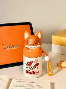 Nick Wilde "Hide And Seek" Cute Insulated Water Bottle (200ml), With Green Cap, SUS316 Stainless Steel Inner Lining, Leak-Proof Design, 2 Drinking Modes (Straw + Open Mouth), Adjustable Strap, Portable Handle, Keeps Warm/Cold For Hours, Durable Material, Adorable Fox Cartoon Style, Ideal For School, Travel, Outdoor Hydration, Also A Great Collectible Gift For Birthday, Christmas - Nick 200ml - View 9