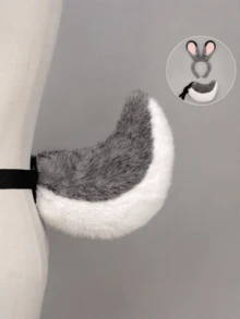 兔耳尾巴角色扮演套装，情人节派对表演道具，逼真兔子头箍狐狸耳朵发箍，性感尾巴服装，情侣角色扮演道具，单身派对新年嘉年华配饰，趣味生日礼物 - 彩色 - 查看 6