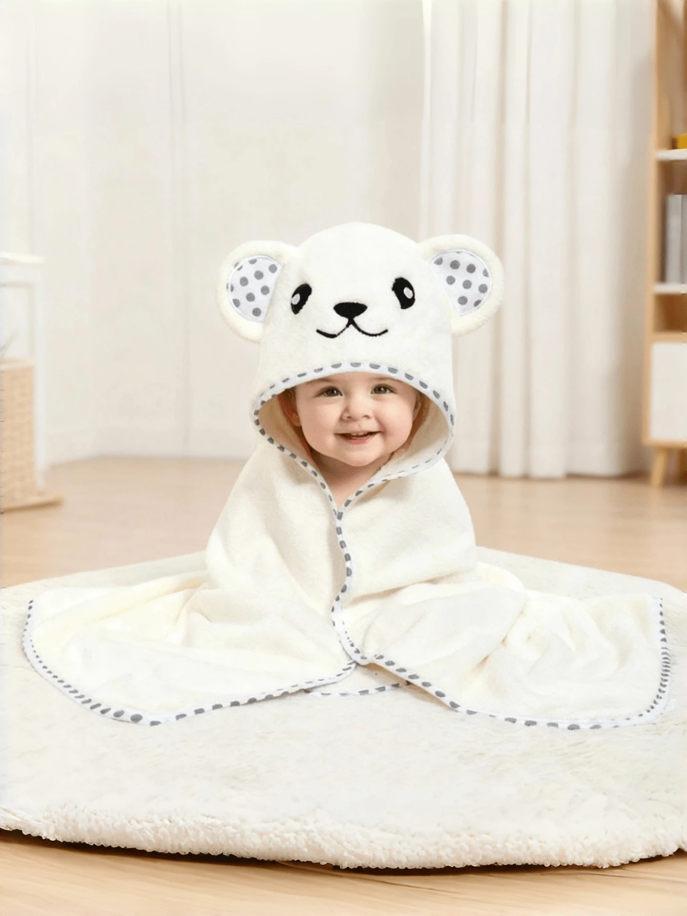 Badhandduk med huva för spädbarn, unik djurdesignad babymantel, supermjuk badrock för nyfödda, tecknad badrumssjal i korallfleece för småbarn året runt - Multifärgad - Visa 1