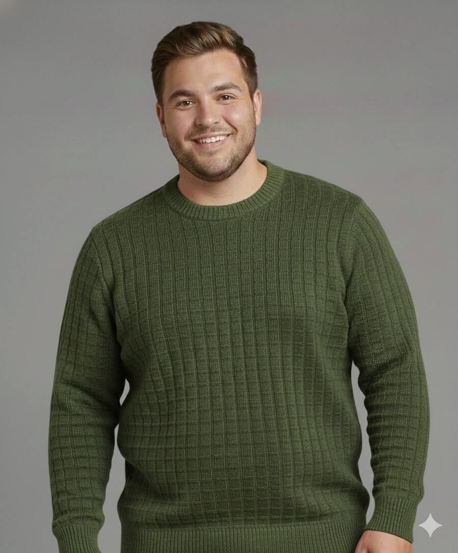 TRICOT DE LUXO Plus Size Sweater, Knit Links, Men's Basic Chic Thicker Pullover, Autumn/Winter Premium Line, Large Size - 軍綠色 - 查看 1