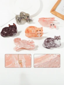 1pc Cute Cat Design Hair Clip, Cartoon Shark Claw Clamp Hairpin Hair Accessories,Fashion Claw Clips,Women Hair Clutch,Girls Hair Claw - Multicolor - View 2