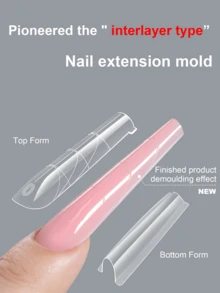 256片三明治式美甲模具 - 无需纸质甲片，快速延长凝胶/亚克力美甲。128片上模+128片下模，16种尺寸完美贴合。自然延长，无需叠加，表面带有引导线，夹层式设计，非常适合家庭美甲DIY和美甲沙龙使用。