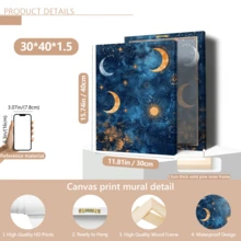 1pc Golden Moon And Star Oil Painting Art: Celestial Bohemian Decorative Canvas Wall Art, Funky Girl Art, Inspirational Quote Art, Home Decor, Canvas Hanging, Ramadan Wall Painting. - Multicolor - View 16