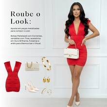 Vestido Curto Isa Feminino Decotado Moda Elegante - Vermelho - Visão 8