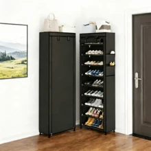 十层鞋柜，带防尘罩，采用铁管+加厚塑料+无纺布工艺，节省空间，容量大，易于组装，便携式鞋柜，适用于玄关、储物架、家庭和宿舍等多种场景的收纳。 - 彩色 - 查看 10