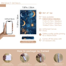 1pc Golden Moon And Star Oil Painting Art: Celestial Bohemian Decorative Canvas Wall Art, Funky Girl Art, Inspirational Quote Art, Home Decor, Canvas Hanging, Ramadan Wall Painting. - Multicolor - View 14