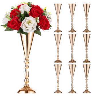 2pcs/10pcs Bohemian Metal Vase, Geometric Decorative Vase, Gold/Silver Artificial Flower Stand, Wedding Centerpiece, Suitable For Valentine's Day, Ramadan, Eid, Chinese New Year, St. Patrick's Day, Carnival, Weddings, Parties, Dinners, Room Decor, Indoor/Outdoor, Gatherings, Kitchen Decor, Celebrations (Flowers Not Included)