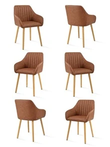 Chaises de salle à manger modernes rembournées à rayures verticales avec accoudoirs et pieds en bois massif pour salle à manger, cuisine, salon - Lot de 2 / Lot de 4 / Lot de 6 - Tabac - Voir 13