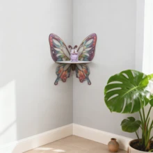 1pc Colorful Wooden Butterfly Wall Hanging Rack, Artistic Wall Decor, Natural Wood Style Storage Shelf, Suitable For Bedroom, Living Room And Bathroom, Indoor Plant Display Rack, Towel Rack, Suitable For Valentine's Day, Easter, Wedding Season