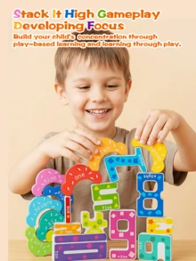 大型木制拼图积木，冰淇淋和数字数学玩具，蒙特梭利早教益智玩具，大型计数堆叠玩具，适合幼儿和婴儿