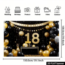 1 buc. Banner orizontal pentru a 18-a aniversare, banner orizontal negru și auriu pentru a 18-a aniversare, fundal pentru petrecerea de 18 ani, banner pentru la mulți ani de 18 ani, decor perfect pentru a 18-a aniversare - Negru - Vizualizare 6