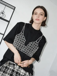 New Handmade Beaded Shiny Camisole Top, Vintage Deep V-Neck Hollow Out Crop Top, Versatile, Luxury Body Chain Accessory - White - View 8