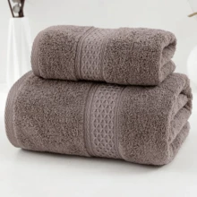 1pc Towel/Bath Towel & 2pcs Set, Towel + Bath Towel, Non-Shedding, Gift, Thick Absorbent Soft Cotton Jacquard Ribbon Bathroom Face Towel, Bath Towel - Coffee Brown - View 4