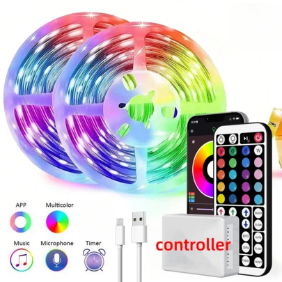  NBBUFF Smart Room LED-ljusremsa, RGB LED-ljusremsor med fjärrkontroll och app-kontroll, självhäftande LED-lampor, musiksynkronisering och timerläge, lämplig för sovrum, spelrum, tak, fest, högtidsgåva, jul- och bröllopsdekoration