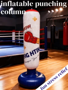 1.6-Meter Inflatable Punching Bag - Suitable For Karate/Taekwondo And Daily Boxing Training. Designed With Water/Sand Filling And Durable PVC Material. Inflatable Boxing Column Sandbag Perfect Unisex Daily Training Gift - Blue and White - View 3