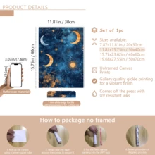 1pc Golden Moon And Star Oil Painting Art: Celestial Bohemian Decorative Canvas Wall Art, Funky Girl Art, Inspirational Quote Art, Home Decor, Canvas Hanging, Ramadan Wall Painting. - Multicolor - View 18