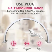 1pc LED Nail Lamp, 40/53cm LED Desk Lamp, Crescent-Shaped Lamp, White/Black/Pink Available, With Adhesive Tape, USB Port, Suitable For Office Embroidery Auxiliary Lighting, Beauty Salon Work Light - USB - View 12