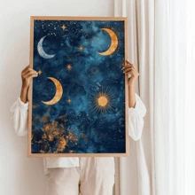 1pc Golden Moon And Star Oil Painting Art: Celestial Bohemian Decorative Canvas Wall Art, Funky Girl Art, Inspirational Quote Art, Home Decor, Canvas Hanging, Ramadan Wall Painting. - Multicolor - View 12