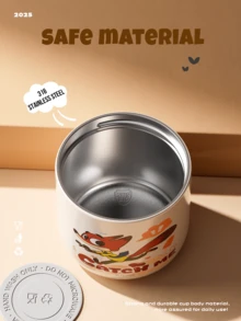 Nick Wilde "Hide And Seek" Cute Insulated Water Bottle (200ml), With Green Cap, SUS316 Stainless Steel Inner Lining, Leak-Proof Design, 2 Drinking Modes (Straw + Open Mouth), Adjustable Strap, Portable Handle, Keeps Warm/Cold For Hours, Durable Material, Adorable Fox Cartoon Style, Ideal For School, Travel, Outdoor Hydration, Also A Great Collectible Gift For Birthday, Christmas - Nick 200ml - View 5