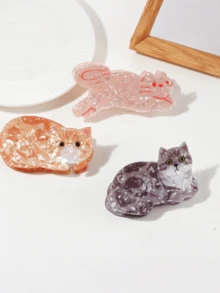 1pc Cute Cat Design Hair Clip, Cartoon Shark Claw Clamp Hairpin Hair Accessories,Fashion Claw Clips,Women Hair Clutch,Girls Hair Claw - Multicolor - View 3