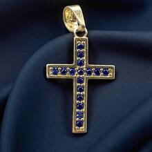 Dije en Forma de Cruz con Zirconias Multicolor en Oro 10k - Azul - Ver 4