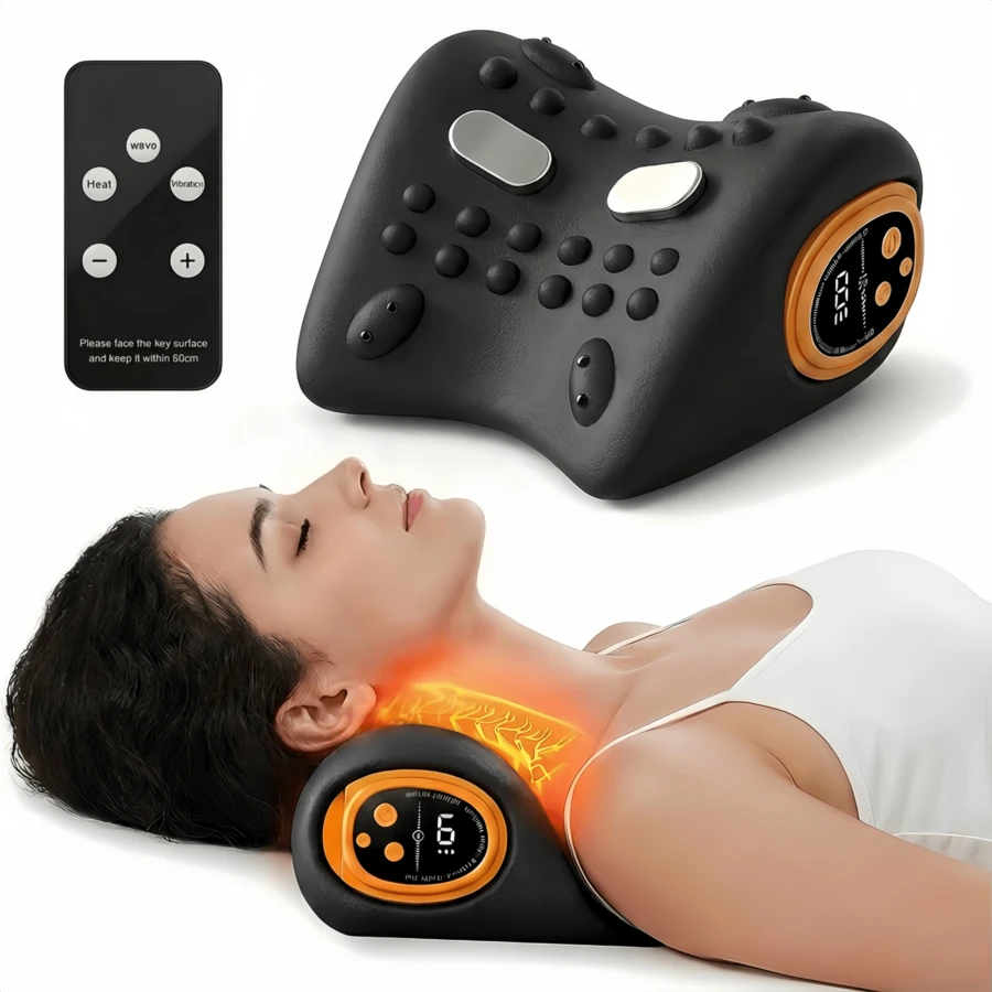 Neck Massager With Heat – Wireless Design With Skin-Friendly PU Material, Long-Lasting Battery And Remote Control, A Neck Massager For Home, Office And Travel Comfort - 黑色 - 查看 1