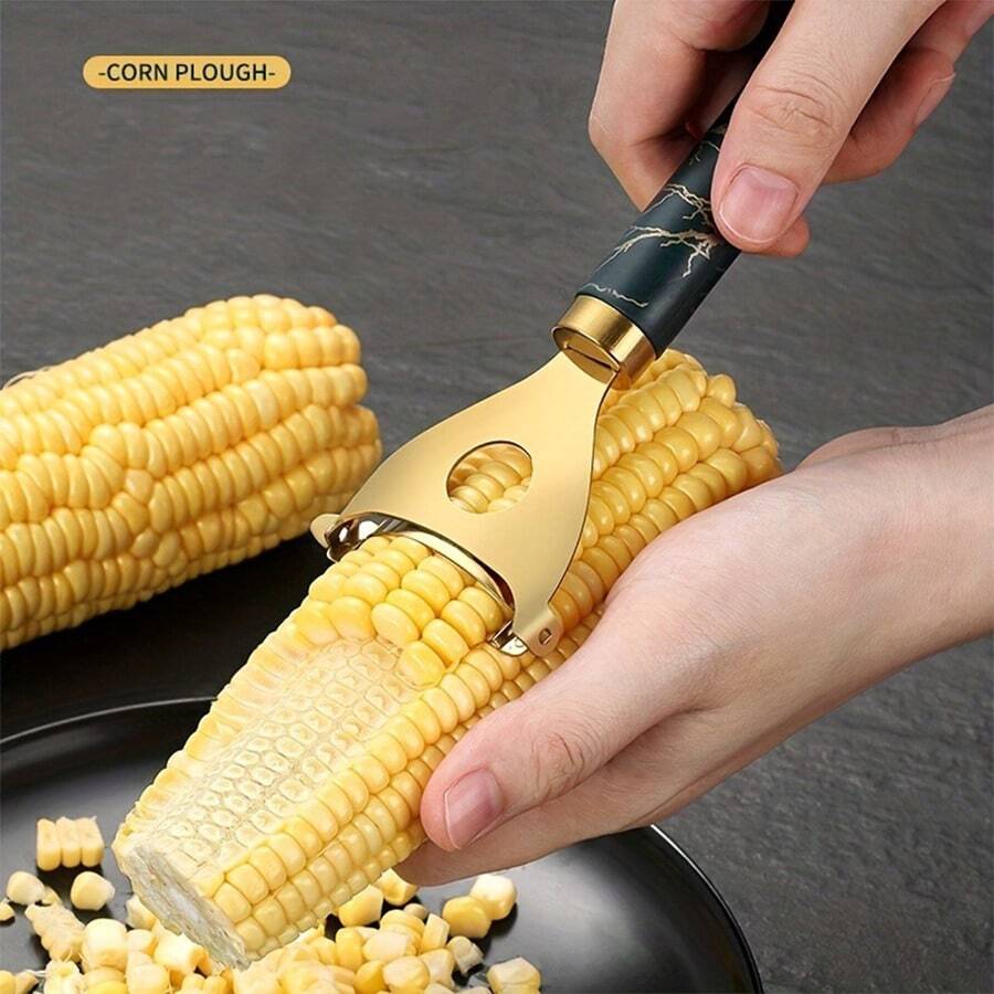 [Efficient Corn Cutter] Durable & Easy To Clean Stainless Steel Corn Cutter With Thickened Handle And Hook | Ergonomic Kitchen Tool For Efficient Kernel Removal, Perfect For Home Cooking Kitchen Accessories - Multicolor - View 1