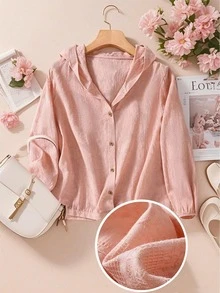 Chemise pour femmes de couleur unie texturée jacquard, coupe ample, polyvalente, cardigan à capuche manches longues, coupe-vent léger, convient pour le printemps/automne, bureau/tenue décontractée