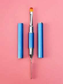 2-In-1 Multifunctional Nail Art Pen Dual-Head UV Gel Brush With Scraper, Portable Gold Metal Handle Nail Art Tool For Home And Salon - Blue - View 5
