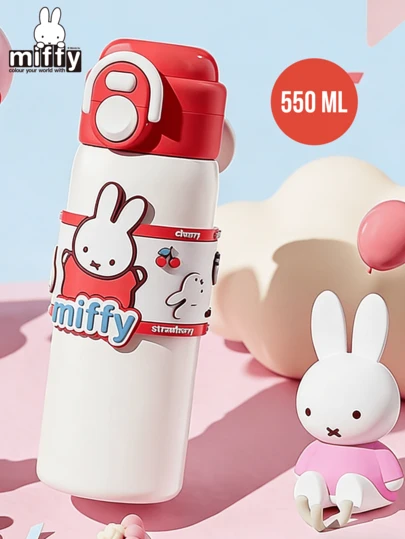 550毫升白色杯身红色杯盖/套保温杯，配有硅胶套，可爱卡通图案，SUS316不锈钢内胆，柔软硅胶套，双饮口设计，舒适便携提手，真空保温，适合日常使用、旅行、户外野餐、办公、休闲等场合，尤其适合卡通爱好者、年轻女性、学生、上班族，也是送给朋友/爱人的贴心礼物，以及独特的生日/节日礼物。