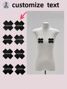 2pcs Black Cross-Shaped Self-Adhesive Satin Nipple Covers, Customizable Text/Name, Sexy Nipple Pasties Suitable For Strapless Women's Clothing