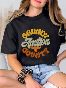 Womens Gundy County Auction, Western Tee, Vintage, Country, Country Music,  Tee T-shirt - Negro - Ver 1
