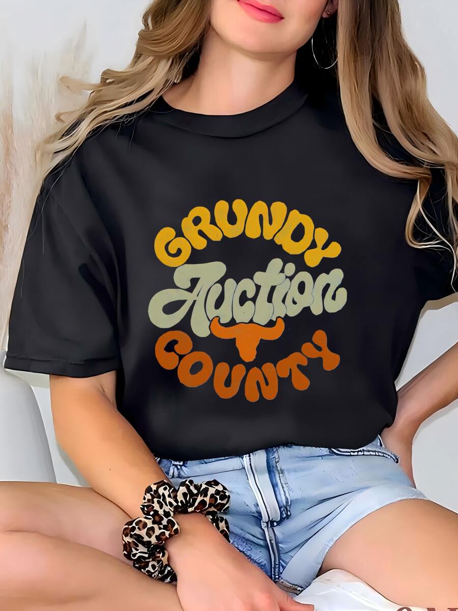 Womens Gundy County Auction, Western Tee, Vintage, Country, Country Music, Tee T-shirt - Negro - Ver 1