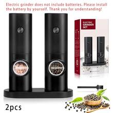 2pcs Electric Salt And Pepper Grinder Set, Adjustable Coarseness, Automatic Salt And Pepper Grinder With Base, Reusable, One-Handed Operation, Pepper Grinder Refillable, Suitable For Kitchen, Camping, BBQ, Kitchen Gadget, Kitchen Accessories, Electronic Spice Grinder With Decorative Base - Black - View 13