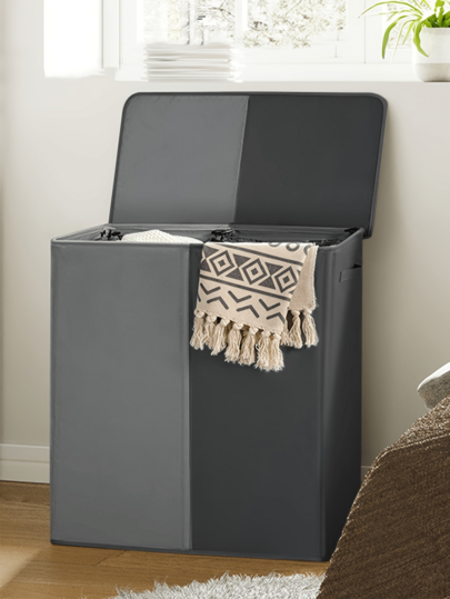 1pc 154L Double Compartment Laundry Basket With Lid And Removable Laundry Bag, Large Dirty Clothes Hamper, 2-Section Foldable Laundry Basket, Suitable For Dorm, Bedroom, Bathroom, College Storage Space