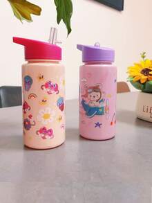 500ml Ice Cream Dinosaur Water Bottle, 4 Colors Available, Cute Gift For Girls & Boys, Best For Students, Outdoor, Campus, Sports, Graduation, Portable Tumbler With Straw - Multicolor - View 6