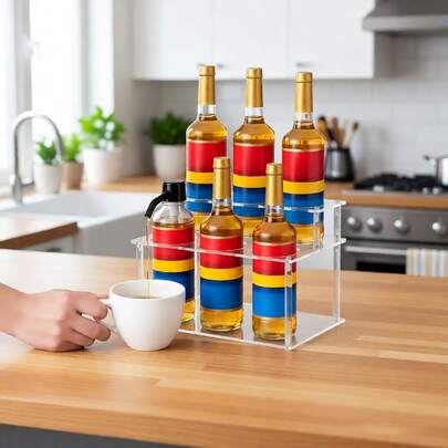1pc Acrylic Transparent Coffee Syrup Wine Rack, Kitchen Spice Rack, Bar Restaurant Tiered Storage Shelf