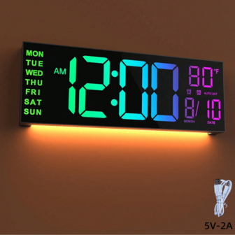 Reloj de pared digital grande de 41,15 cm con control remoto, gran pantalla LED/alarma dual/reloj de alarma digital RGB de 8 colores, decoración del hogar, decoración de la habitación, regalo de cumpleaños y graduación, decoración del dormitorio, decoración de la escuela, sorpresa escolar, suministros de estudio