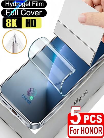 5片装高清水凝胶屏幕保护膜【非玻璃材质】兼容华为/荣耀，自动修复划痕，防刮防油涂层，高清全屏覆盖，易于安装，超清晰，支持指纹解锁