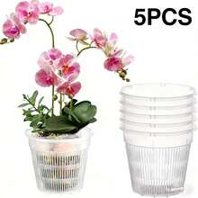5pcs Orchid Planter Pots With Drainage Holes, Transparent Breathable Slotted Plastic Flower Pots, Suitable For Indoor And Outdoor Patio - Multicolor - View 14