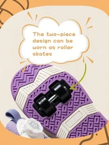 1 Par de Patins com Rodas para Crianças, Patins com Rodas Destacáveis Retráteis 2 em 1 de Moda, Leves, Duráveis e Antiderrapantes, Adequados para Festas e Atividades ao Ar Livre - Roxo - Visão 6