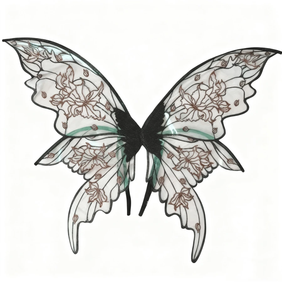 Alas de hada con estampado a doble cara, grandes y con cola, accesorios para cosplay, festival de mariposas, actuación, Halloween, Navidad - Negro - Ver 1