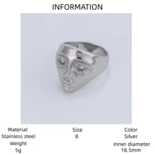 VKHK 1 pieza Anillo con diseño de cara chapado en oro de 18K de acero inoxidable, adecuado para uso diario y de fiesta de mujeres, regalo - anillo - Ver 7