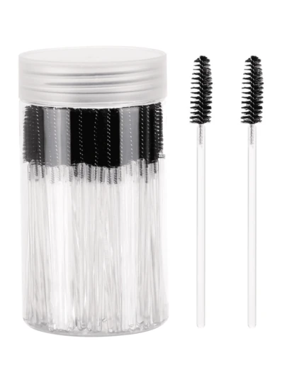 200/100/50/10pcs Set Eyelash Brush, Eyelash Mascara Brush (With Storage Box), Flexible Disposable Eyebrow Brush, Eyelash Extension Brush, Eyebrow Brush, Castor Oil Brush (Transparent Black)