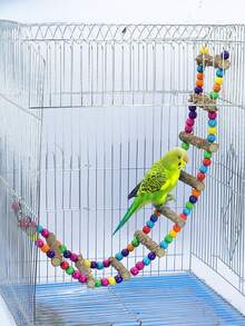 1pc Parrot Ladder Toy, Colorful Beaded Climbing Ladder, Cockatiel Perch Stand For Parrots To Climb, Chew, Scratch, Bird Cage Accessories, Pet Supplies