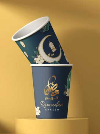 9 Oz Vasos de papel desechables para Ramadán, los vasos de papel perfectos para celebrar Ramadán, distribución perfecta, recepción. Vasos gruesos para té, agua, jugo, espresso, dulces, bebidas calientes/frías, decoraciones de mesa para Eid Mubarak.