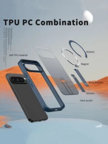 奢华磁吸无线充电磨砂支架混合手机壳，适用于 Pixel 10/9 Pro XL/9A 5G，时尚创意支架保护套 - 藍色 - 查看 7