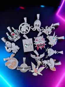 1 mặt dây chuyền hình động vật bằng hợp kim đính đá toàn bộ kèm vòng cổ xích bện 22 inch, phụ kiện Hip Hop thời trang dành cho cả nam và nữ - mặt dây chuyền động vật - Xem 2