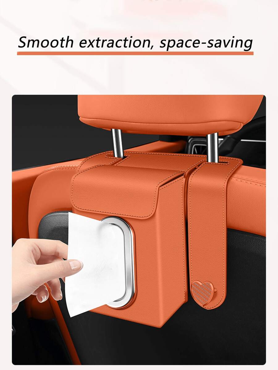 New Car Tissue Box With Dual Hooks, Integrated Storage Decor Essential