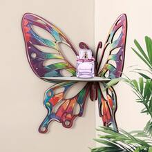 1pc Colorful Wooden Butterfly Wall Hanging Rack, Artistic Wall Decor, Natural Wood Style Storage Shelf, Suitable For Bedroom, Living Room And Bathroom, Indoor Plant Display Rack, Towel Rack, Suitable For Valentine's Day, Easter, Wedding Season